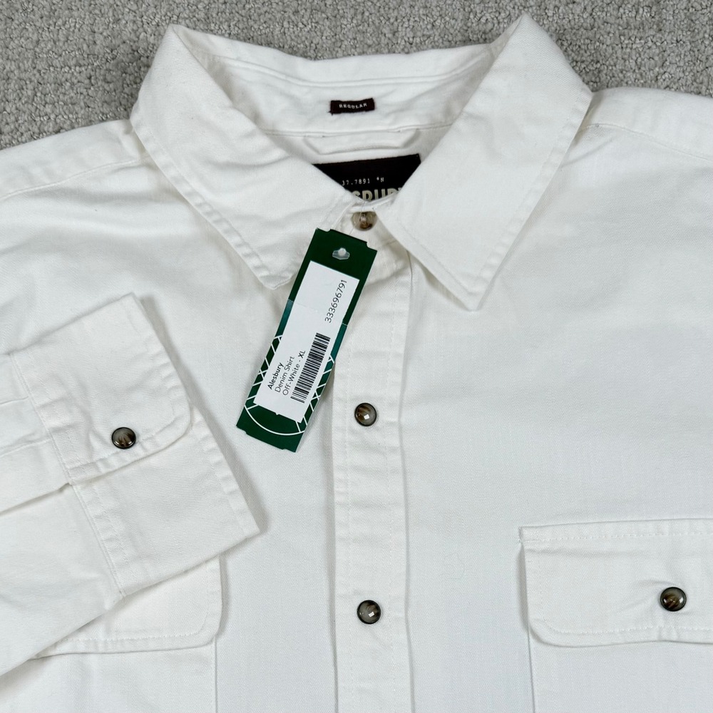 NEW Alesbury Mens XL Off-White Pearl Snap Long Sleeve Denim Button Up Shirt